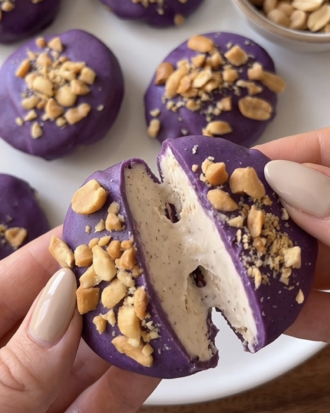 Ube Frozen Yogurt Pindakaas Bites: Gezonde Proteïne Snack