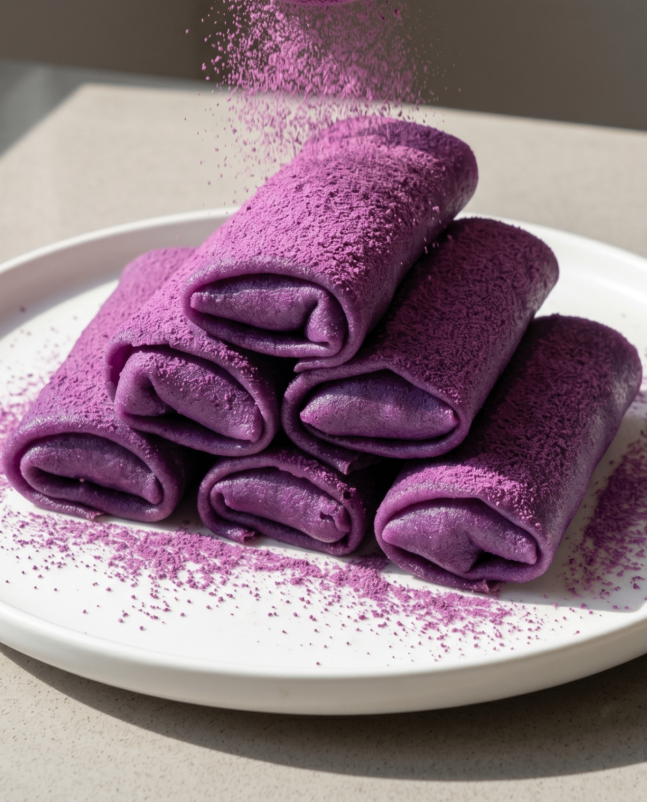 Ube Dadar Gulung: Filipijns-Indonesische Paarse Crêpes met Ube Halaya