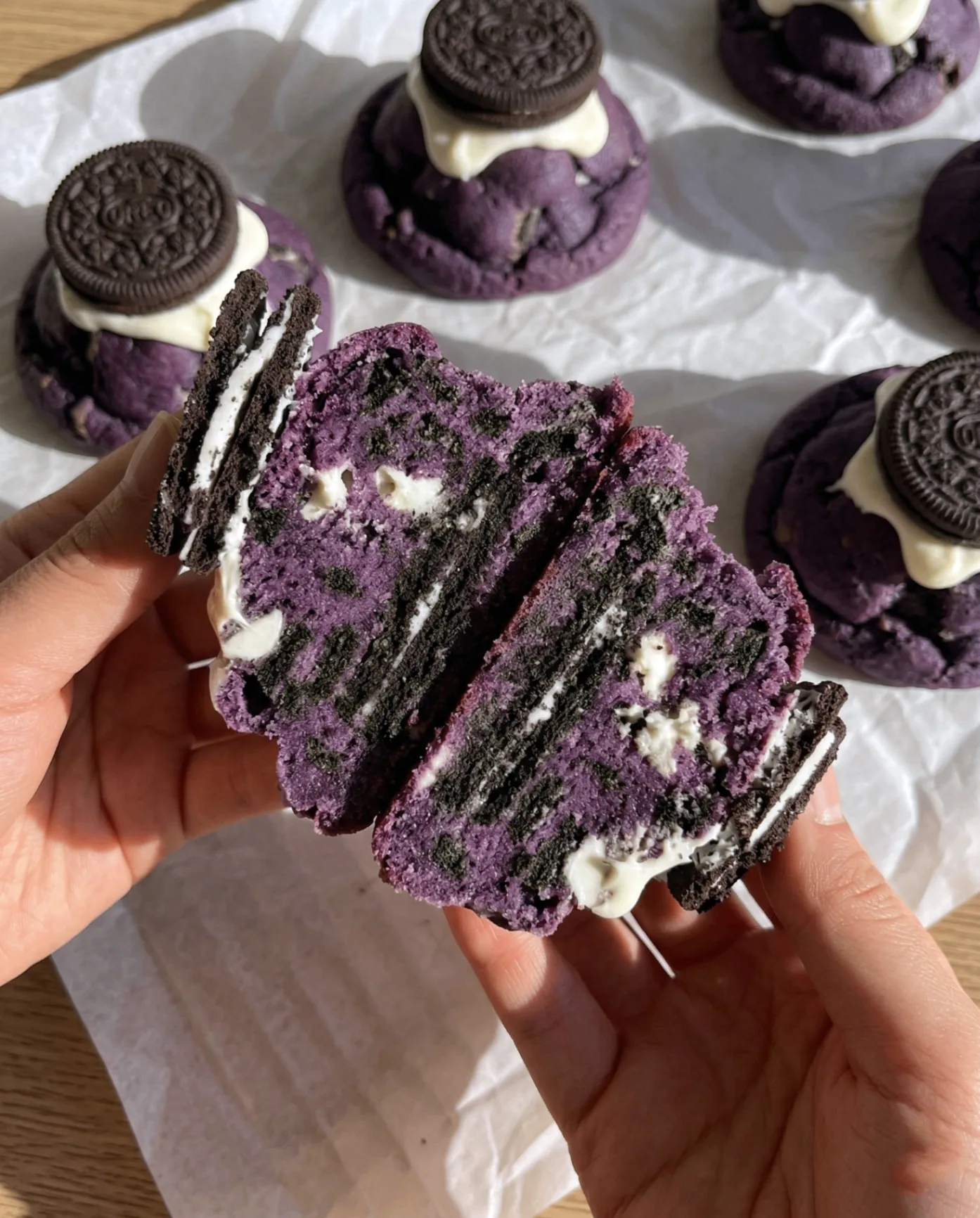 Ube Oreo koekjes in New York-stijl