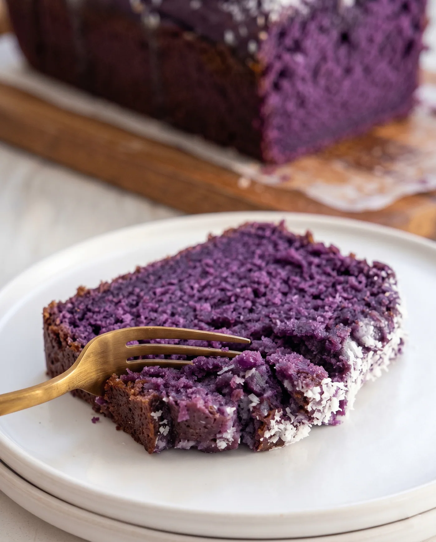 Ube Kokosbroodcake: Smeuïge Paarse Cake met Sneeuwwitte Kokosglazuur